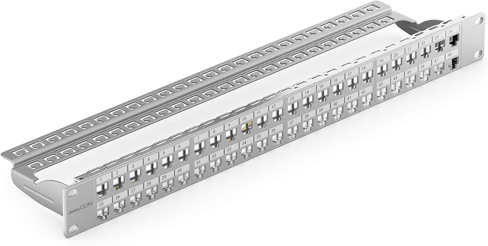 deleyCON 48 Port Patch Panel Modular RJ45 Keystone 1U 19" Rack CAT5e CAT6 CAT7