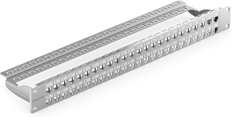 deleyCON 48 Port Patch Panel Modular RJ45 Keystone 1U 19" Rack CAT5e CAT6 CAT7
