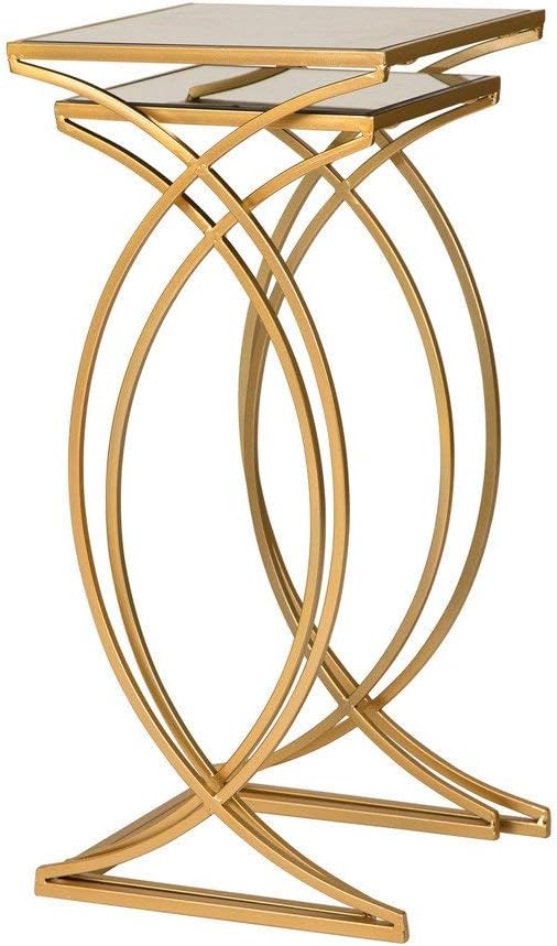 Glitzhome Set of 2 Nesting Coffee Tables Decorative Accent Side End Tables Plant Stand Chair for Bedroom, Living Room, Home Office and Patio: Kitchen & Dining