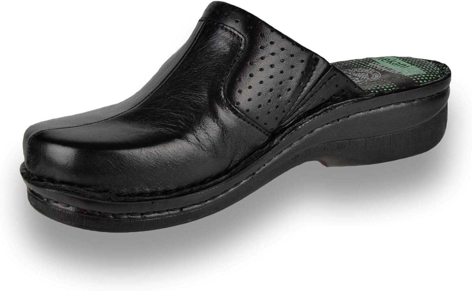 ladies black leather clogs