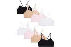 Rene Rofe Girls' Training Bras - 8 Pack Comfort Stretch Cami Girls Bralettes - Spaghetti Strap Training Bras for Girls (7-14)