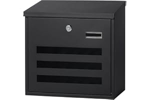 Kasten Wall-Mount Mailbox with Key Lock, Large Capacity Locking Mailbox for Outside, 13.6 x 4.3 x 12.8 Inch, Black