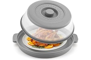 Oillase gray Microwave Splatter Cover for Food with Anti-scald Base Plate,Large Plastic & Silicone Vented Avoid Scalding Coll