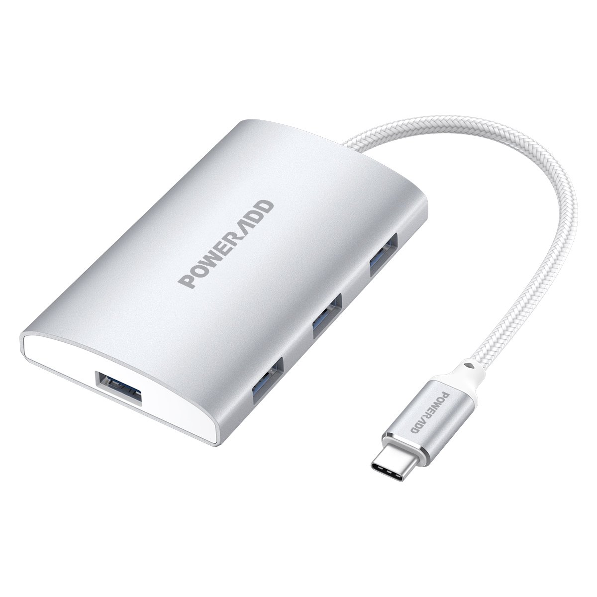 Poweradd Hub USB 3.0 4 Puerto de Type-C Alta Velocidad para MacBook, New Macbook,PC, USB Flash Drives y Ordenador Portátil de Type C -Argentado