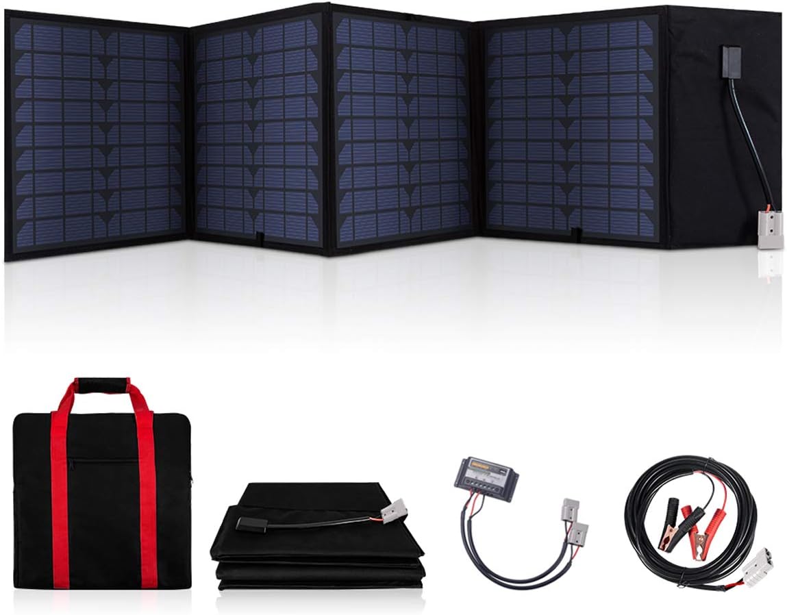 SARONIC 60W 12V Portable Folding Solar Panel with a 10A Solar Charge Controller for Caravan,Motorhome Rallies, Trade Shows,Mobile offices 12V system（Black）