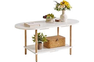 Aibiju Oval Coffee Table White, Small Wooden Coffee Table for Small Space, Splicing Design 35 * 16 * 17in, 2 Tier Center Table for Living Room White YD-011W