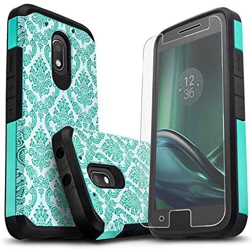 Droid Turbo 2 Case, Starshop [Shock Absorption] Hybrid Dual Layers Rugged Impact Advanced Armor Phone Cover +[Premium HD Screen Protector Included] For Motorola Droid Turbo 2 (Teal Lace)