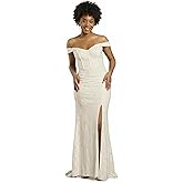 David's Bridal The Edit Studio Soft White Corset Bodice Lace Off The Shoulder A Line Wedding Dress with Side Slit