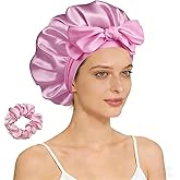 fistmta Silk Bonnet for Sleeping Women, Satin Bonnet Sleep Cap with Tie Elastic Band, Hair Care Nightcap for Hair Protection