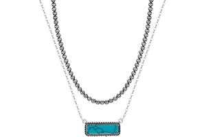 QXFQJT Navajo Pearl Necklace Western Jewelry for Women Turquoise Heart Bar Pendant Necklace Layered Boho Beaded Choker Necklace for Women