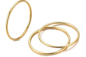 NOKMIT 1mm 14K Gold Filled Rings for Women Girls Thin Gold Ring Dainty Cute Stacking Stackable Thumb Pinky Band Non Tarnish Comfort Fit Size 4 to 11 1PC/2PCS/3PCS