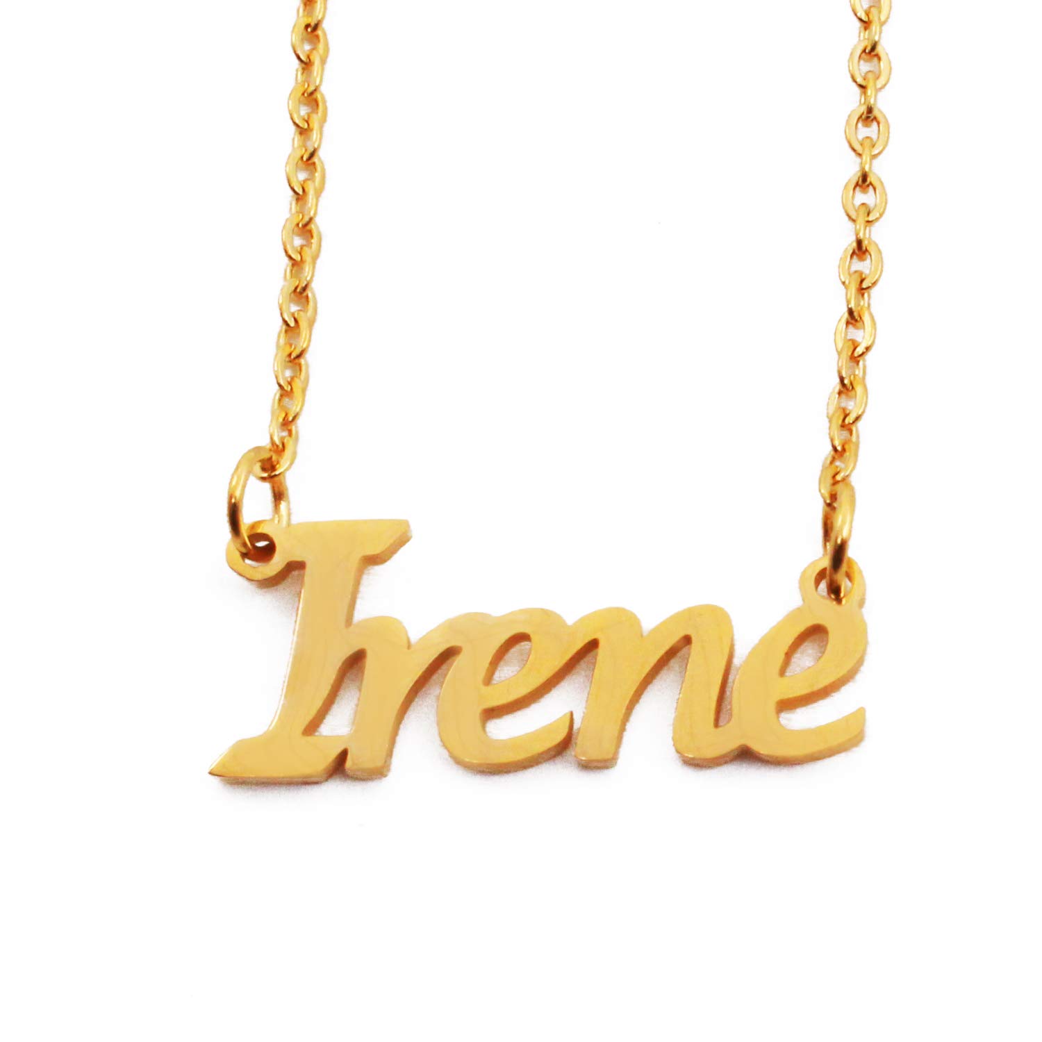 Kigu Namenskette Irene, Vergoldete Personalisierte Namenskette, Personalisierter Schmuck, Halskette mit Brief, Damenschmuck, für Freundin, Mutter, Schwester