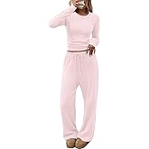 CHYRII Womens Two Piece Sets Fall Fashion Striped Long Sleeve Tops Wide Leg Palazzo Pants Outfits Loung Sets
