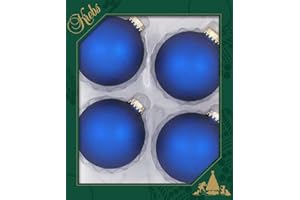 Glass Christmas Tree Ornaments - 80mm / 3.25" [4 Pieces] Designer Balls from Christmas By Krebs Seamless Hanging Holiday Decor (Velvet Blue)