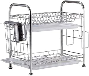 Estante De Almacenamiento De Platos De Doble Capa De Acero Inoxidable