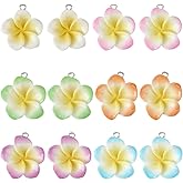 SUNNYCLUE 1 Box 24Pcs 6 Colors Frangipani Flower Charms Floral Resin Charms Bulk Hawaii Summer Spring Plants Pendants with Loop for Jewelry Making Necklace Bracelets Earrings DIY Crafts Accessories