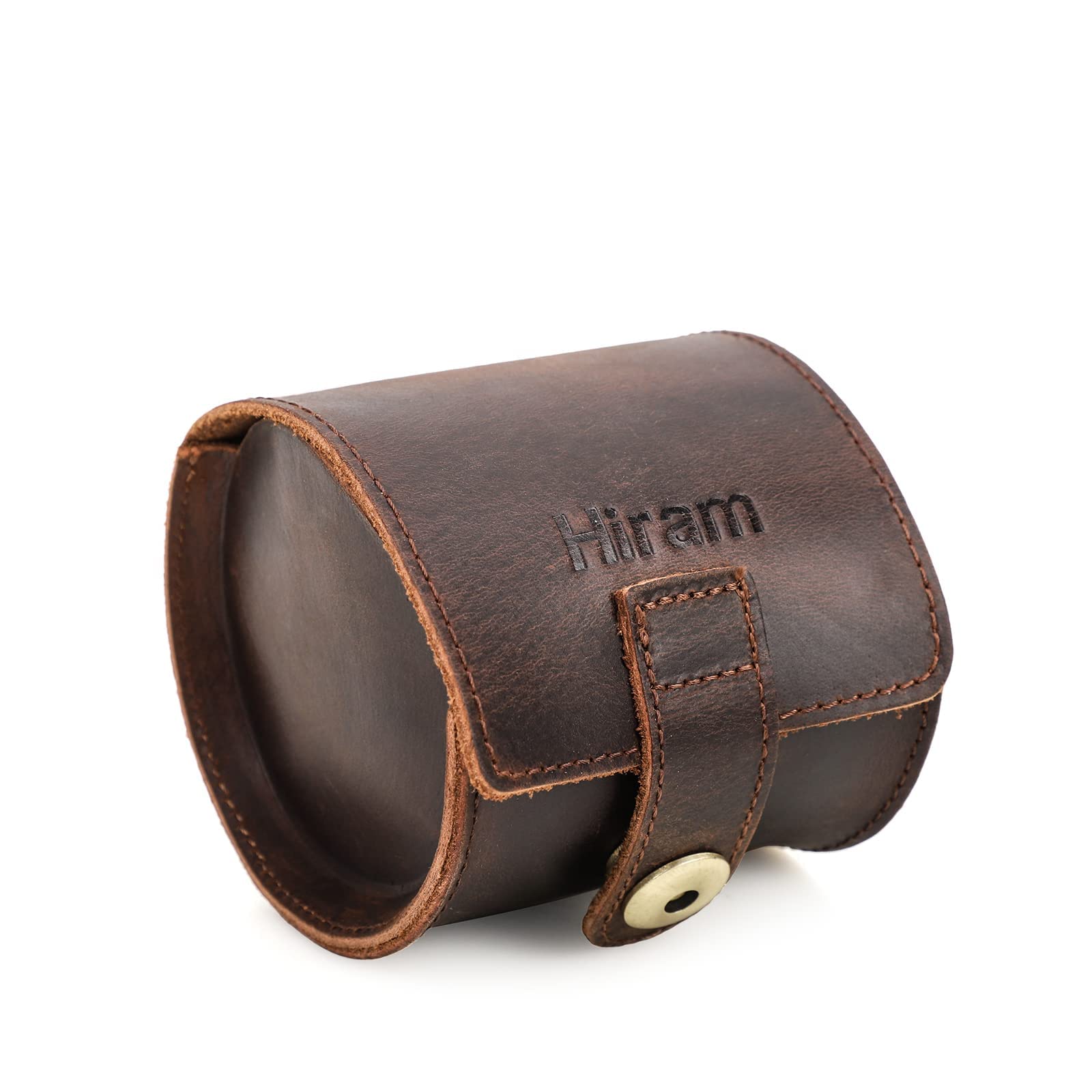 Hiram Watch Travel Case for 1 Watch Handmade Genuine Leather Watches Storage Box Portable Watches Travel Organizer