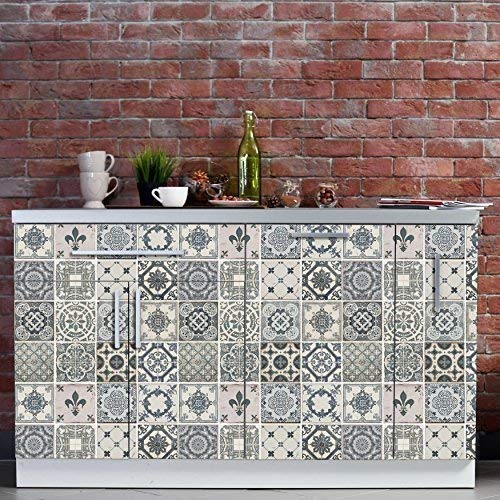 WALPLUS WM5108X12 Vintage Blue Tiles Wall Sticker, Vinyl, Multi-Colour, 63.5 x 15 x 15 cm