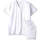 Fruit of the Loom Men's Stay Tucked Cotton V Neck T-Shirt - 6 Pack, 6V26VTG, White, S