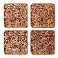 New York Map Coaster by O3 Design Studio, Set Of 4, Sapele Wooden Coaster With City Map, Handmade