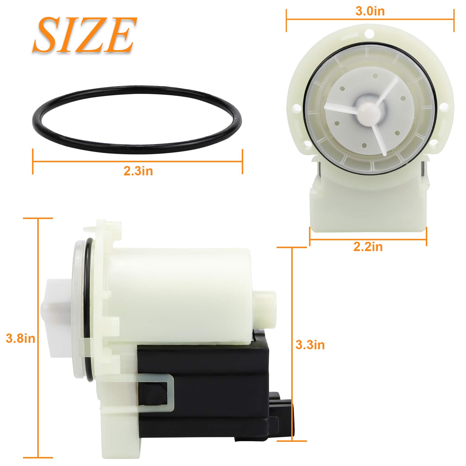280187 8181684 Washer Drain Pump Motor - Compatible with Whirlpool Duet, May tag Epic and Ken more HE Front Loading Washing Machines-2 Year WARRANTY By TOMOON