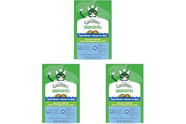 GREENIES Feline SMARTBITES Cat Treats Healthy Indoor Natural Dental Care, Tuna Flavour, 2.1oz Pouch (Pack of 3)