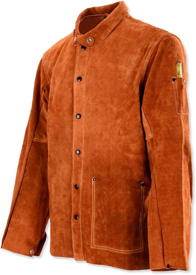 Leaseek Leather Welding Work Jacket Flame-Resistant Heavy Duty Split Cowhide Leather