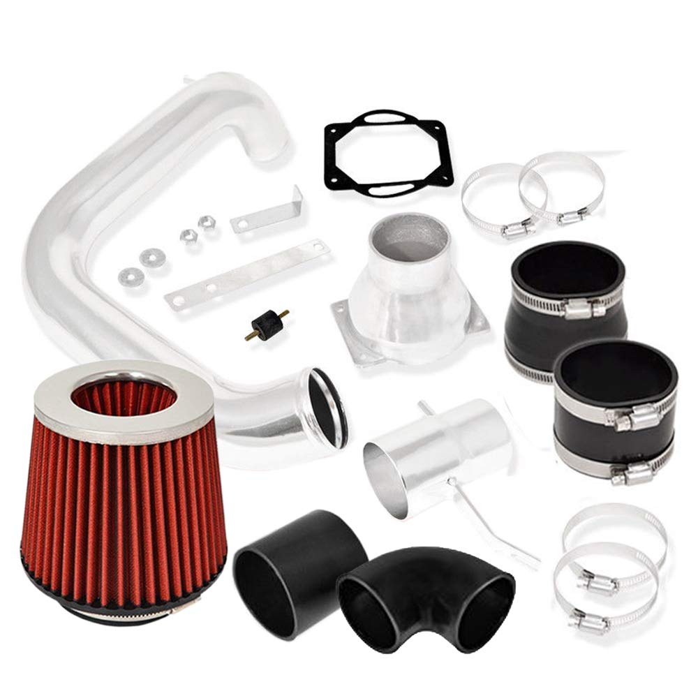 For 2002-2005 Mitsubishi Lancer ES/LS/OZ Rally (2.0L Manual Transmission  Only) Aluminum High Flow Cold Air Intake System Polish Pipe with Air Filter  Red