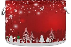 SUABO Christmas Tree Snowman Storage Basket Laundry Hamper Canvas Collapsible Storage Organizer Bin with Handle for Clothes Books Playroom Decor