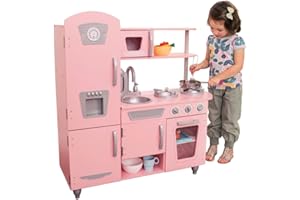 KidKraft Vintage Wooden Play Kitchen with Pretend Ice Maker and Play Phone, Pink