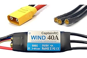 captainrc 40A ESC with 5V 6V/4A BEC 2-4S Electric Speed Controller with XT60 & 3.5mm Bullet Plugs for Fixed Wing Airplane/RC Drone Airplane/Brushless Motors