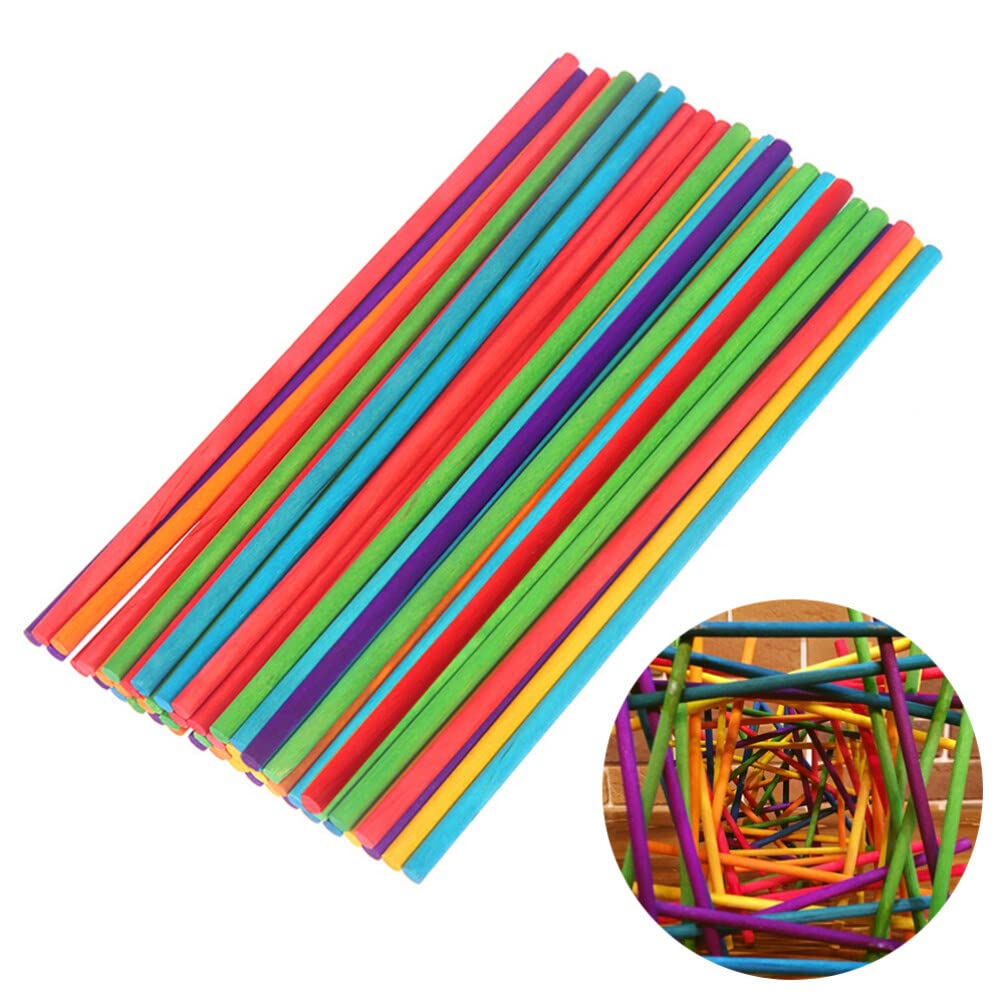 Milisten 100pcs Dowel Rods Wood Sticks Colored Wood Dowel Rods for DIY Crafts