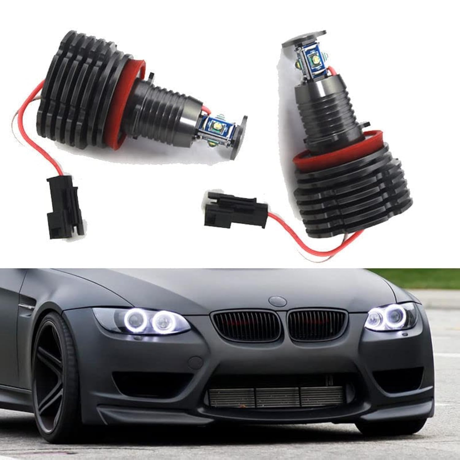 Ricoy For E60 E61 E90 E92 E70 E71 E82 E89 1 3 5 Series X5 X 6 Z4 4-Side LED Light 40W H8 Angel Eyes Halo Ring Bulbs Error Free