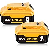 Xmenany 6000mAh Replacement for Dewalt 20v max Battery DCB204 DCB206 DCB203 DCB200 DCB201 DCB181 DCB180 Compatible with Dewalt 20v Lithium Batteries and Cordless Tools 2Packs