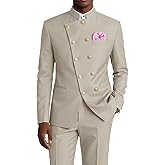 Wangyue Chinese Suits for Men Slim Fit 2 Piece Chinese Tunic Suit Double Breasted Mandarin Collar Suit Jacket Pant Set