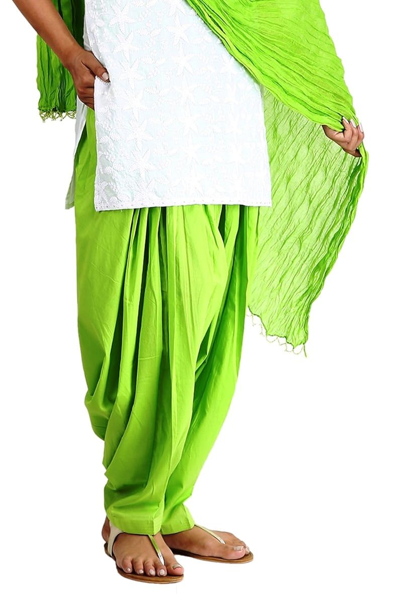 fun fabrics best quality pure cotton made plain green patiala dupatta set
