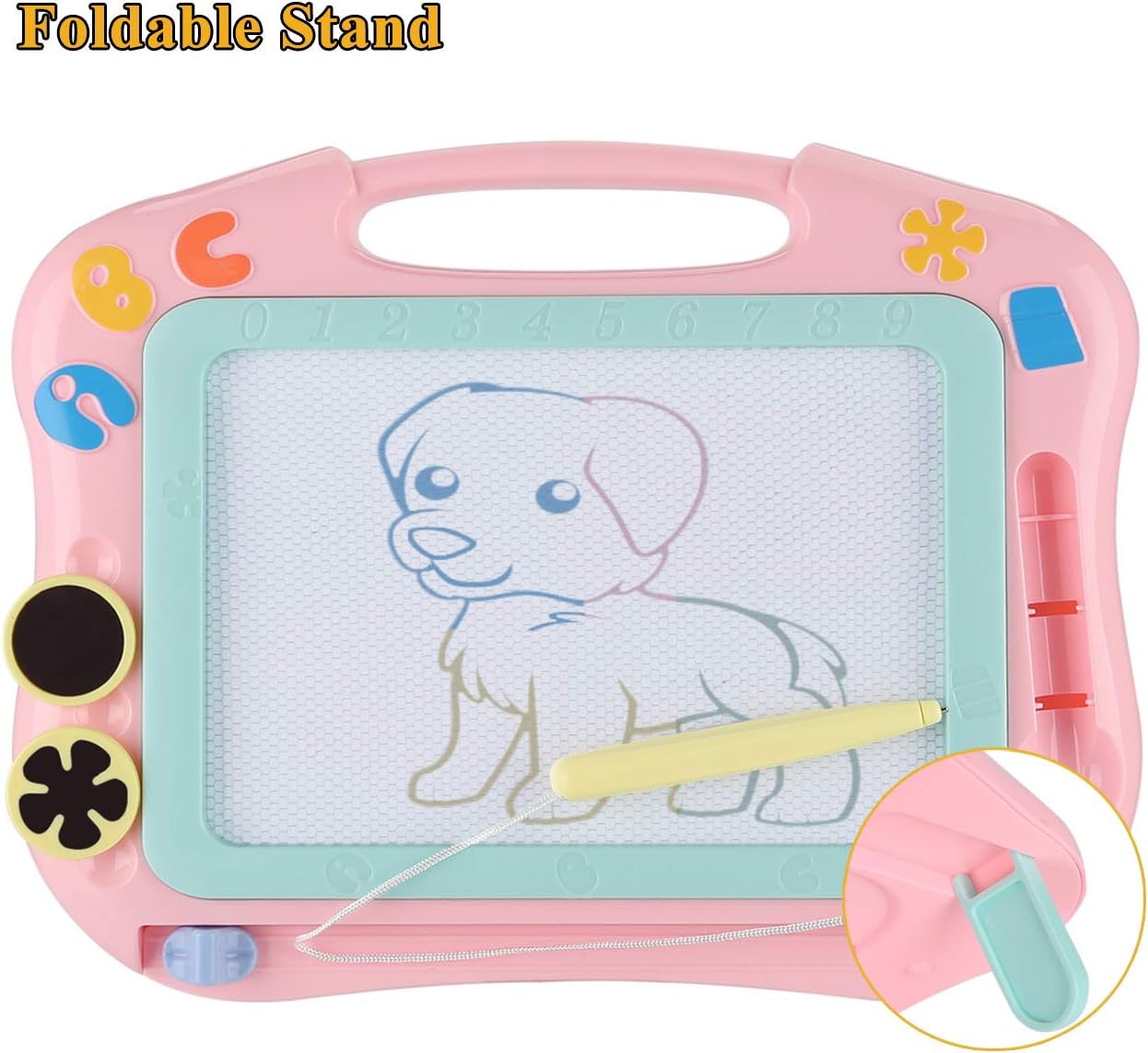 DUTISON Large Magnetic Drawing Board for Kids, Colorful Magnet Doodle Boards, Erasable Writing Sketching Pad, Education Toys for Toddlers 4 Colors Board with Pen- Pink, Blue