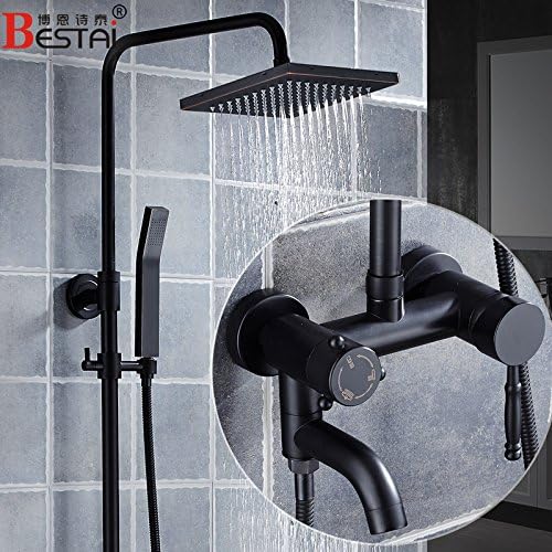 The copper body four gear black matte black suit square shower shower bath shower faucet Q