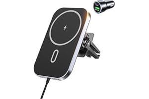 Mukiya for MagSafe Car Mount Charger with Adapter, 360° Rotation Magnetic Wireless iPhone Car Charger for Air Vent, Compatible with iPhone 17/16/15/14/13/12 Series