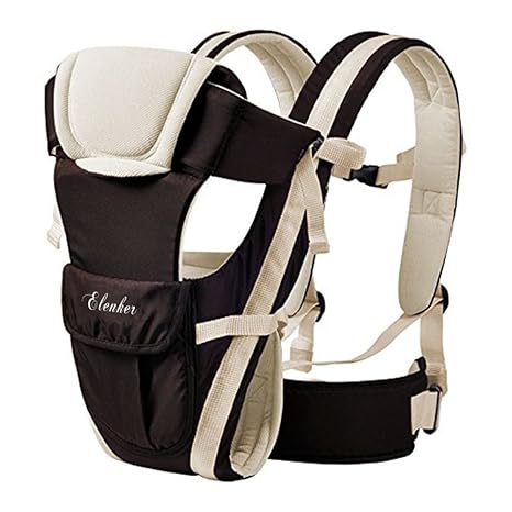 ELENKER Babytrage, Bauch-, Rücken- und Hüfttrage, 4 Tragpositionen (3-18KG, 0-30 Monate) Khaki
