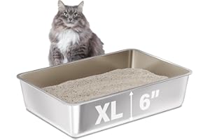FUTAM Stainless Steel Litter Box, 23.6“x15.7"x6" Deep Stainless Steel Cat Litter Box Extra Large, XL Metal Litterbox for Big Cats with High Sides, Non Stick Surface, Easy to Clean