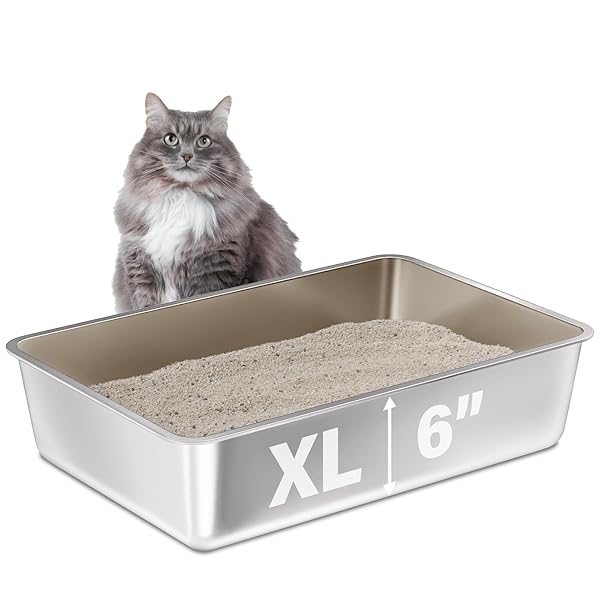 FUTAM STAINLESS STEEL LITTER BOX, 23.6“X15.7″X6″ DEEP STAINLESS...