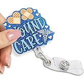 Pishovi Wound Care Retractable Blue Glitter Badge Reel With Clip, Funny Hemostatic Patch Holder for Nurse, School Gifts for Doctors RN BSN WOCN, 2.2*2.7