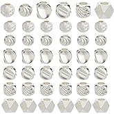 Hobbspring 60Pcs 925 Sterling Silver Plated Spacer Beads 6 Styles Triangle Column Round Cube Spacer Beads Smooth Faceted Brass Loose Bead for Jewelry Necklace Bracelets Earrings Making DIY Crafts