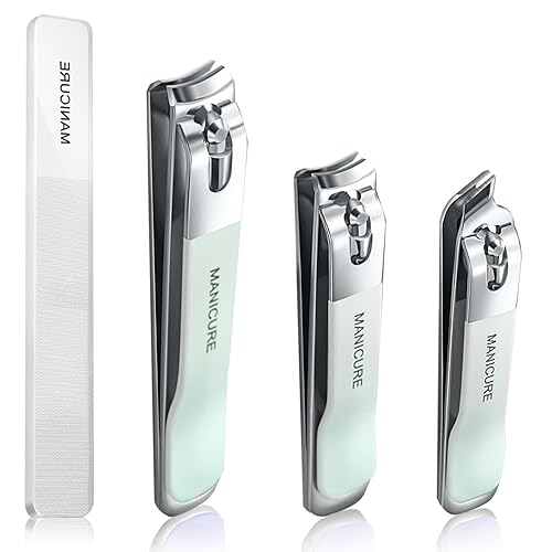 YUNYU Stainless Steel Nail Clipper 3 Pcs, Heavy Duty toenail Clippers for Cutting fingernail toenails, Sharp Nail Cutter, with Nail File, for Men Women, The Elderly and Children (Greener)