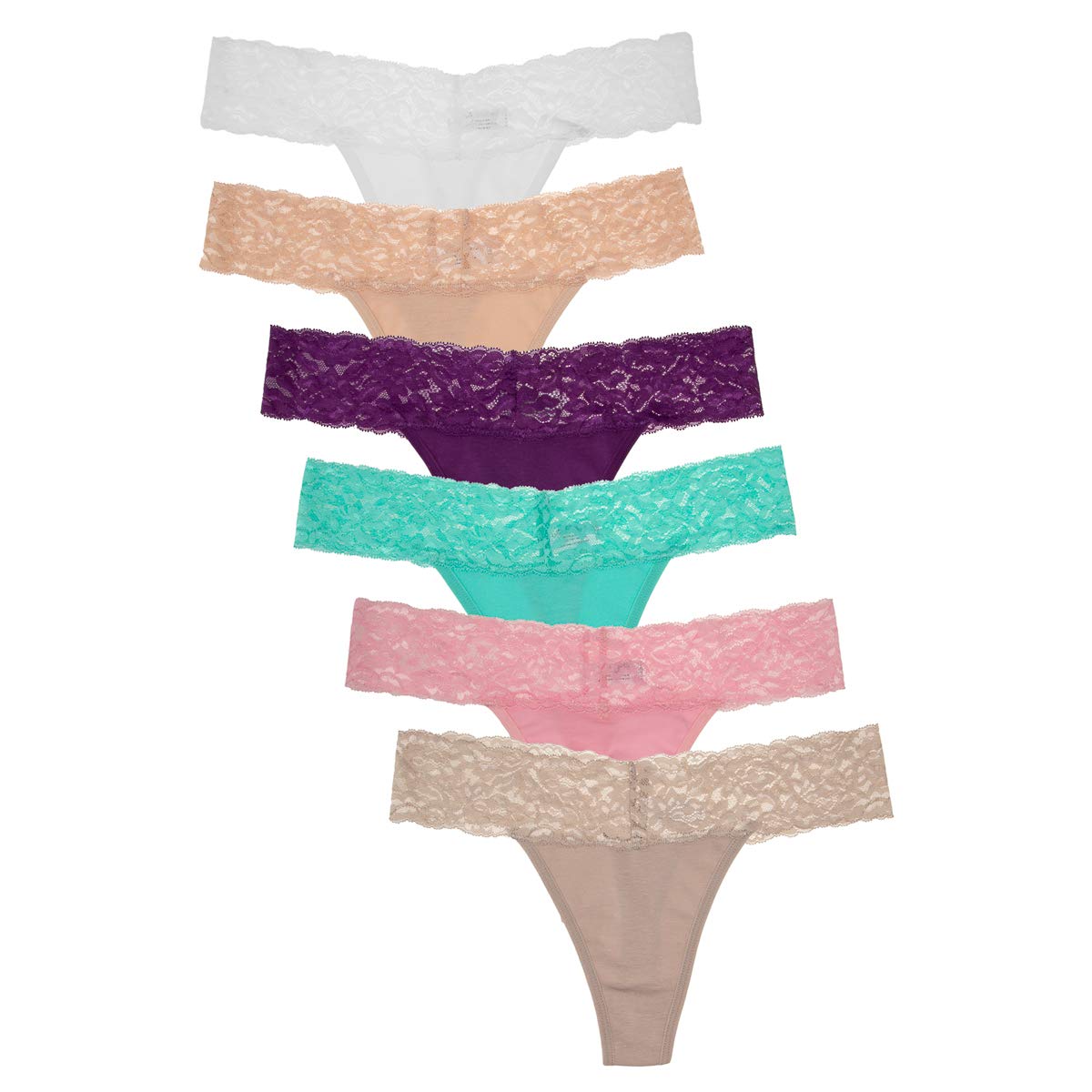 Jo & Bette (6 Pack Cotton Womens Thong Underwear Lace Trim Soft Sexy
