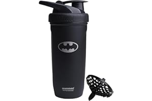 Smartshake DC COMICS Reforce Stainless Steel Protein Shaker Bottle 900 ml | 30 oz - Leakproof Screw-on Lid - BPA Free – Unisex - Non Insulated - Batman Logo