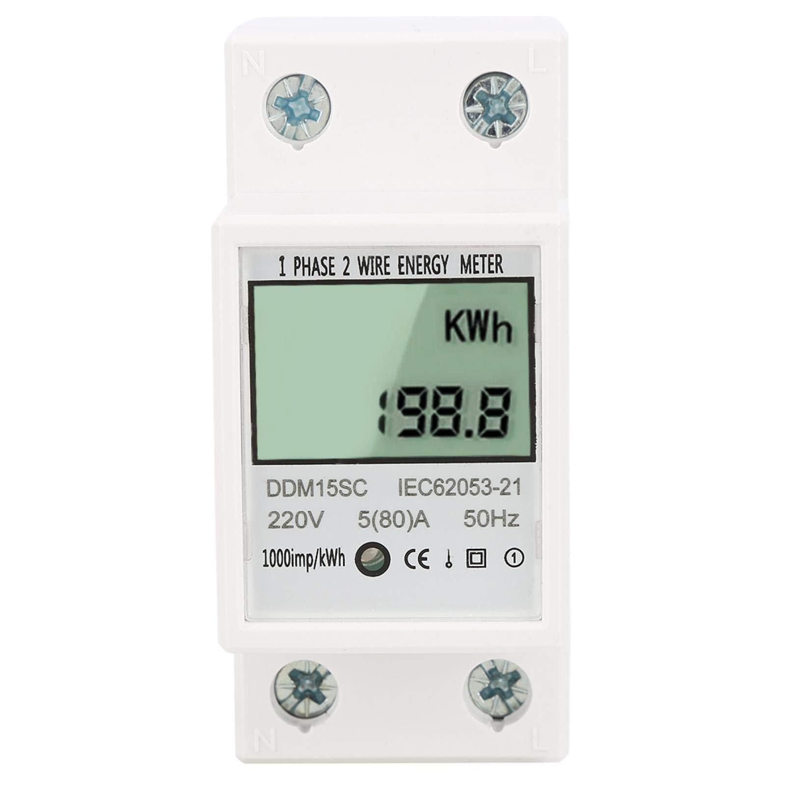 Digital Electric Energy Meter,5-80A DDM15SC LCD Digital Display Single Phase DIN-Rail Electronic Energy KWh Meter