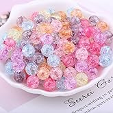 LadayPoa 100pcs 12mm Colorful Crystal Crackle Beads for Jewelry Making Acrylic Round Lampwork Beads Bubble Bead for Bracelet Making DIY Necklace Craft Charm Christmas Ornament Gifts