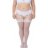 Falzqq Garter Stockings Sheer Garter Belt Tights High Waist Suspender Pantyhose Lace Top Thigh High Stockings for Women